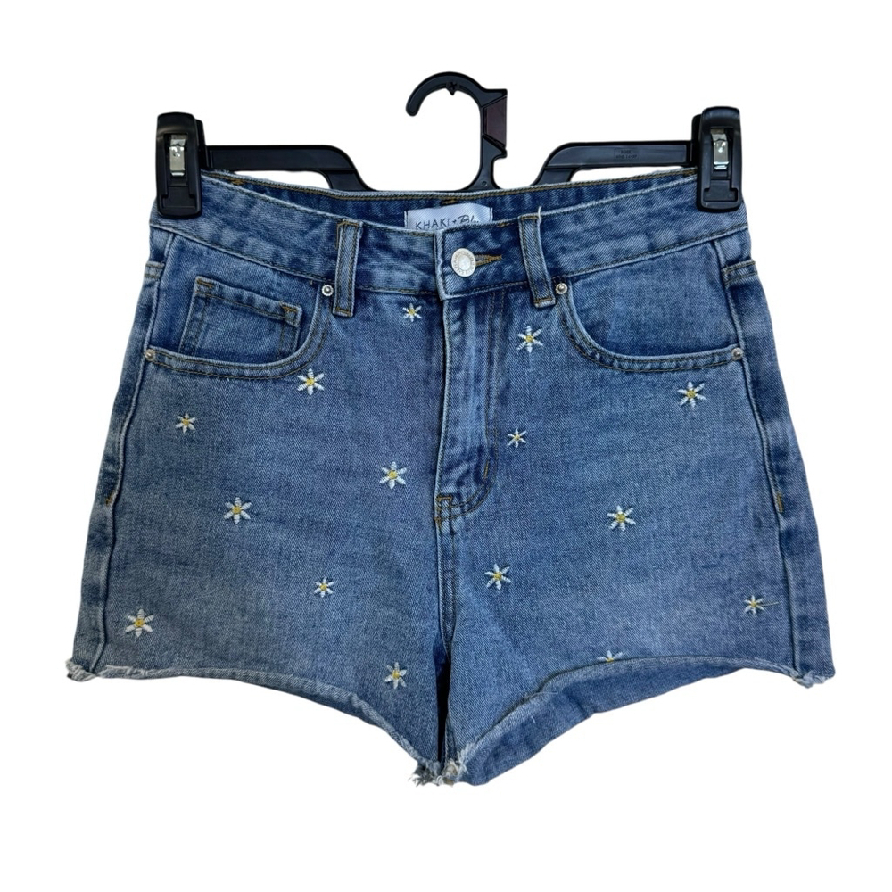 Women's Khaki + Blue Denim Shorts Size 5/ 27 Blue White